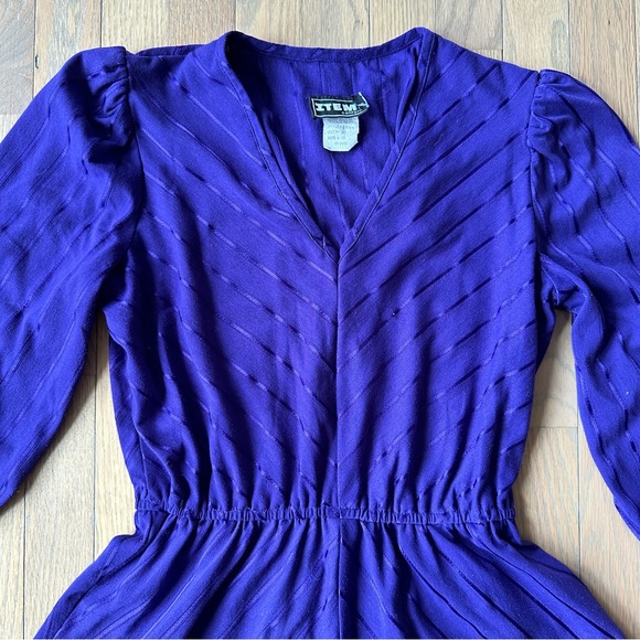 Vintage Purple V Neck Dress Size - Picture 5 of 7